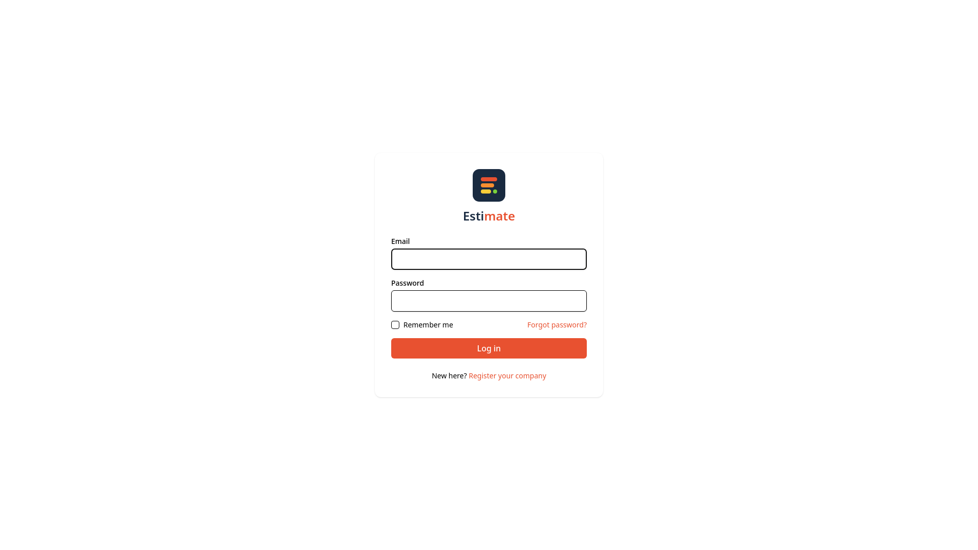 The login page with email and password fields